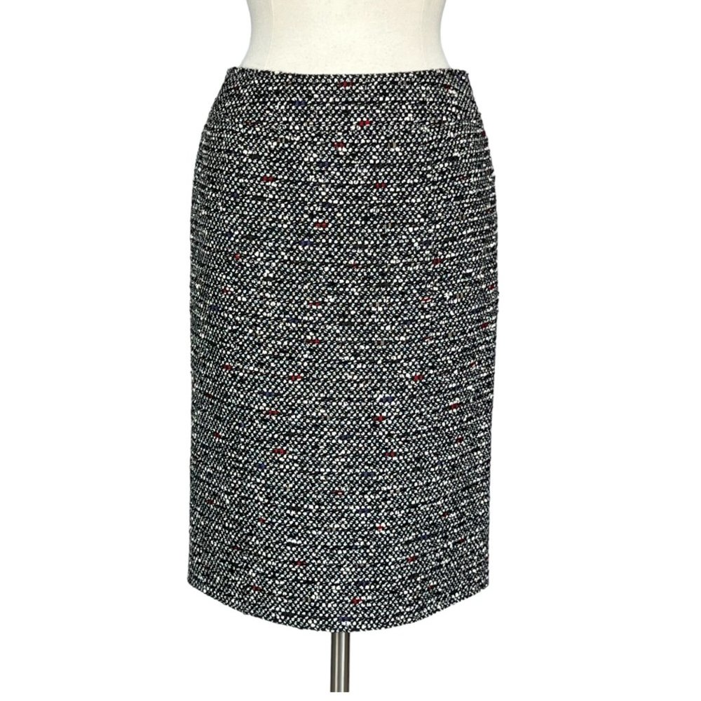 Lafayette 148 Tweed Pencil Skirt Black White Wool Blend Career size 4